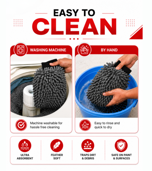 DUSTOWAX Microfiber Vehicle Washing  Hand Glove (Pack Of 1, 1700 GSM)