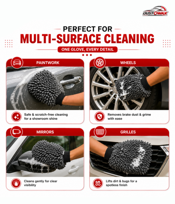 DUSTOWAX Microfiber Vehicle Washing  Hand Glove (Pack Of 1, 1700 GSM)